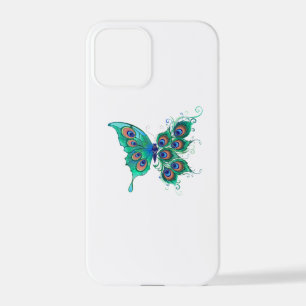 Vlinder met groene pauwenveren iPhone 12 pro hoesje
