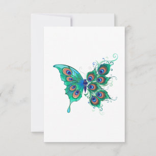 Vlinder met groene pauwenveren kaart