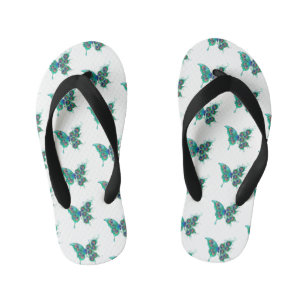 Vlinder met groene pauwenveren kinder teenslippers
