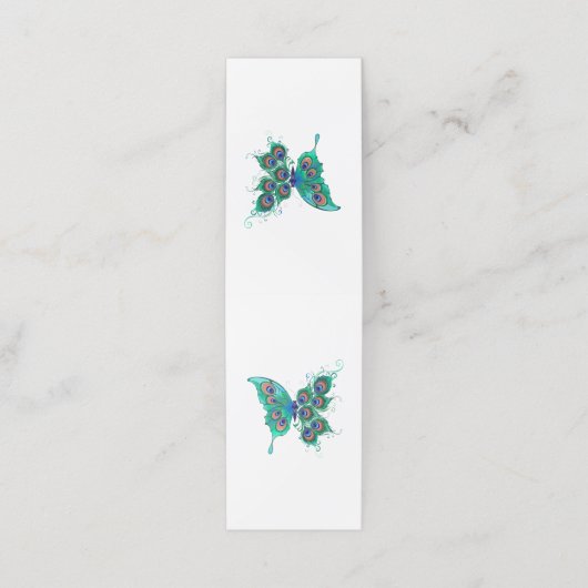 Vlinder met groene pauwenveren klantenkaartje (Buitenkant ongevouwen)