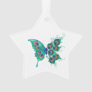 Vlinder met groene pauwenveren ornament