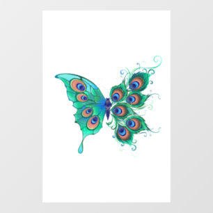 Vlinder met groene pauwenveren raamsticker