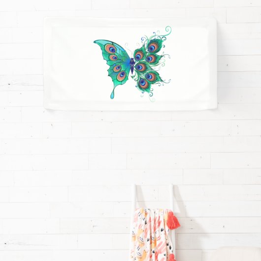 Vlinder met groene pauwenveren spandoek (Insitu)