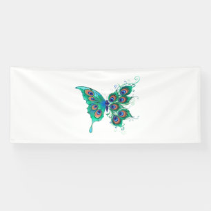 Vlinder met groene pauwenveren spandoek