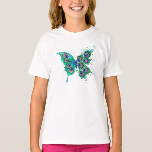Vlinder met groene pauwenveren t-shirt
