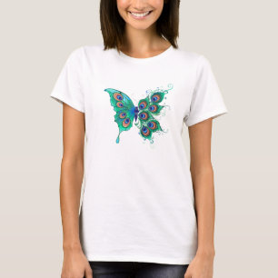 Vlinder met groene pauwenveren t-shirt