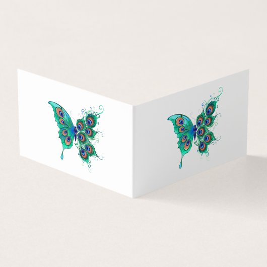 Vlinder met groene pauwenveren visitekaartjes (Buitenkant)