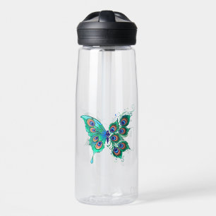 Vlinder met groene pauwenveren waterfles