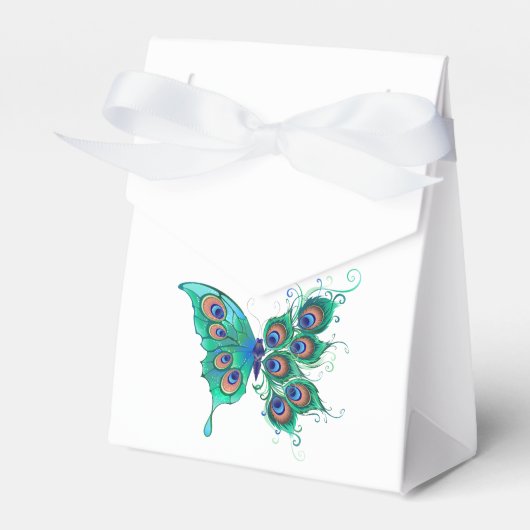 Vlinder met groene pauwveren bedankdoosjes (Voorkant Zijde)