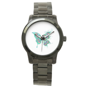 Vlinder met groene pauwveren horloge