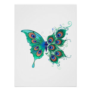 Vlinder met groene pauwveren perfect poster
