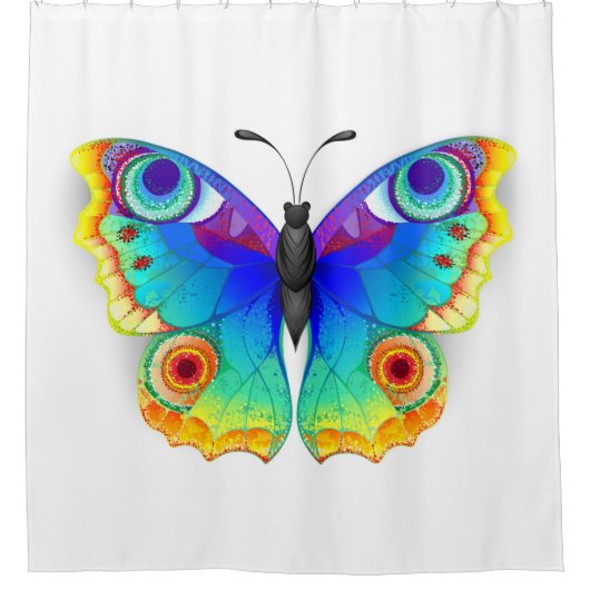 Vlinder met pauwenogen in regenboogkleuren douchegordijn (Voorkant)