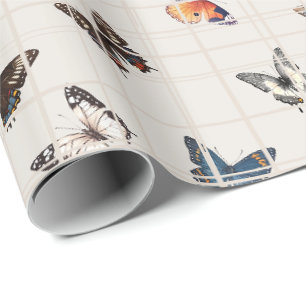 Vlinder mix beige cadeaupapier