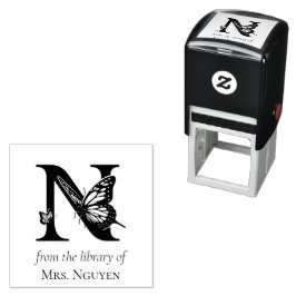 Vlinder Monogram Letter N Uit de Bibliotheek Van Zelfinktende Stempel
