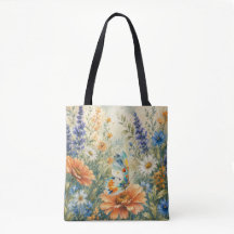 Vlinder onder wilde bloemen tuin tas