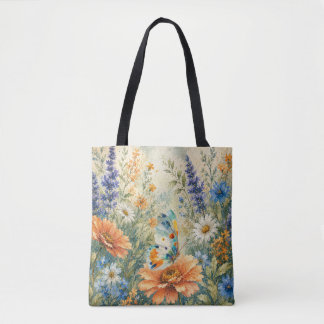 Vlinder onder wilde bloemen tuin tas