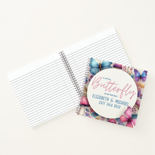 VLINDER onderweg Feeërieke Babyshower voor Meisjes Notitieboek (Binnen)