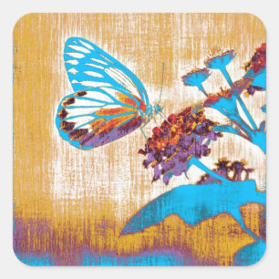  vlinder op bloem vierkante sticker