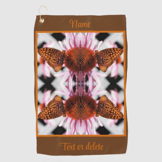 Vlinder op Coneflower Abstract gepersonaliseerd Golfhanddoek (Voorkant)