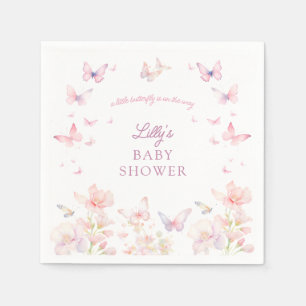 Vlinder op de Way Pink Flowers Baby shower Servet