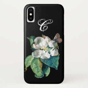 VLINDER OP DE WITTE BLOEM, FLORALE MONOGRAAF iPhone X HOESJE