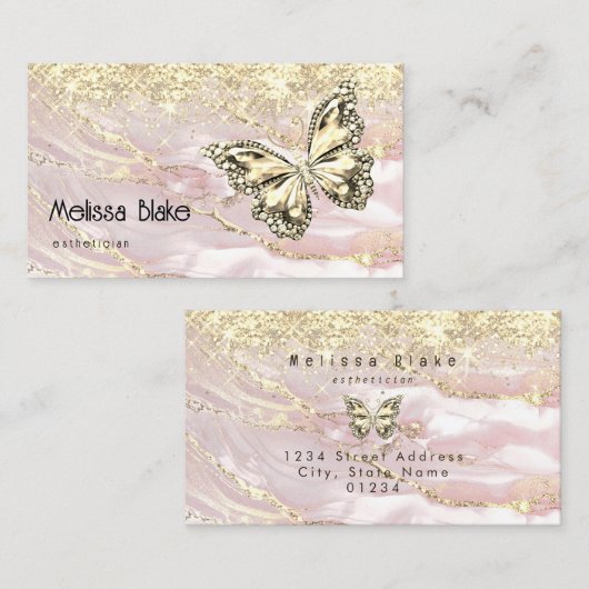 Vlinder op faux gouden sprankeling visitekaartje (Voorkant / Achterkant)
