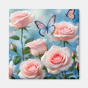 Vlinder op roze bloem magneet