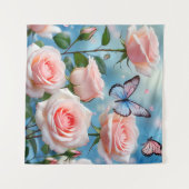 Vlinder op roze bloem wandkleed (Voorkant (horizontaal))