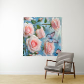 Vlinder op roze bloem wandkleed (In Situ (horizontaal))