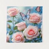 Vlinder op roze bloem wandkleed (Voorkant)