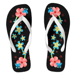Vlinder op roze en blauwe bloemen Teenslippers