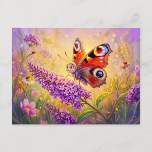 Vlinder op zomerlilac in de late zomer briefkaart