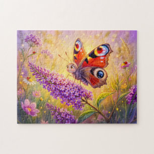 Vlinder op zomerlilac in de late zomer legpuzzel