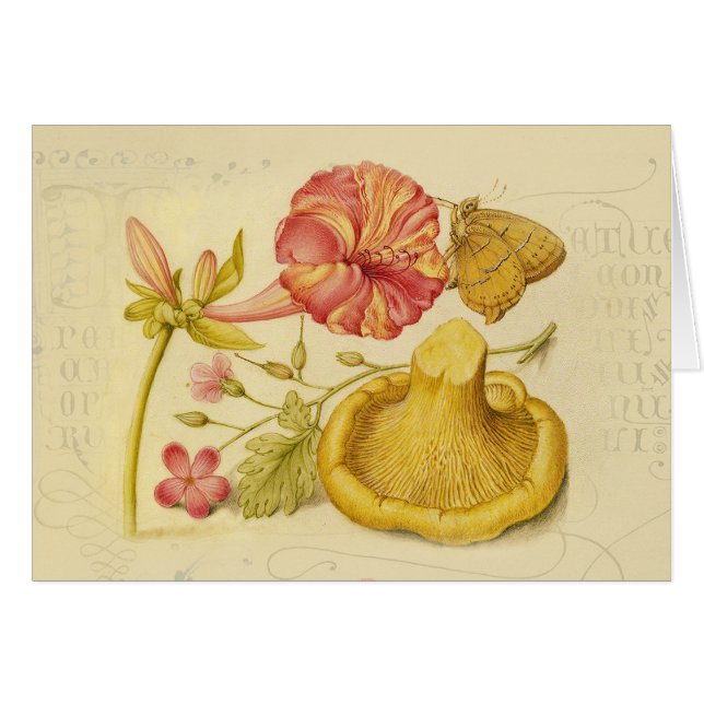 Vlinder Paddestoel Bloem Waterverf Schilderij (Voorkant Horizontaal)