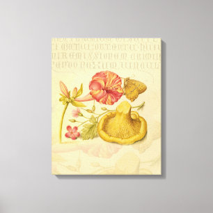 Vlinder Paddestoel Bloem Waterverf Schilderij Canvas Afdruk