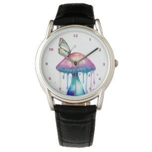 Vlinder Paddestoel Rainbow Waterverf Art Horloge
