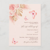 Vlinder pampas gras roze rose goud bruiloft uitnodiging briefkaart (Voorkant)