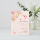 Vlinder pampas gras roze rose goud bruiloft uitnodiging briefkaart (Staand voorkant)