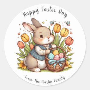 Vlinder, papaver, konijn Gelukkige Paasdag Ronde Sticker