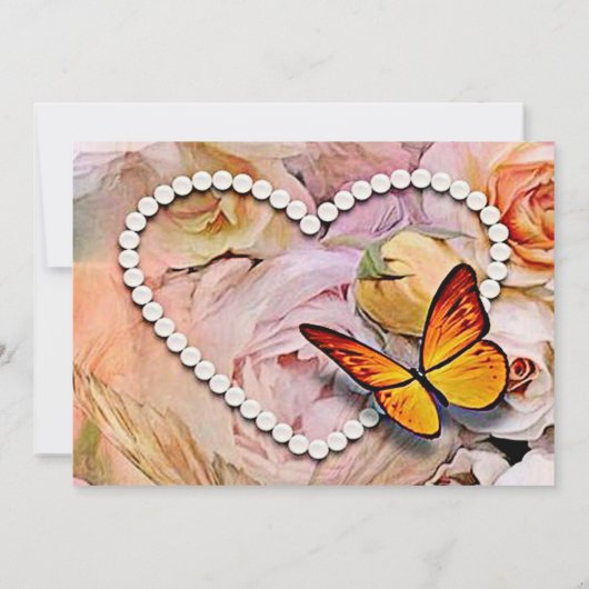 Vlinder Parel Hart Bloemen Sereniteit Rozen Save The Date (Achterkant)