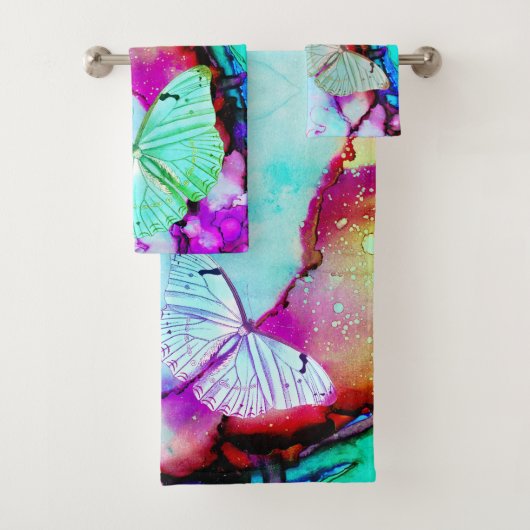 Vlinder Pastels Abstract Modern Neon Ink Bad Handdoek (Insitu)