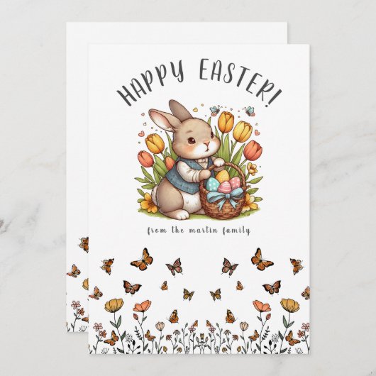 Vlinder, Poppy, Bunny & Paasvakantie Kaart (Voorkant / Achterkant)