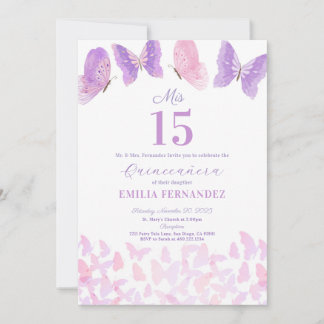 Vlinder Quinceanera 15e verjaardagsuitnodiging Kaart