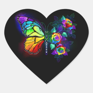 Vlinder regenboog bloem hart sticker