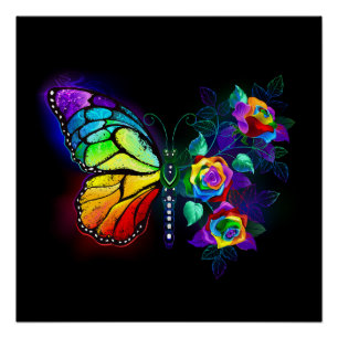 Vlinder regenboog bloem perfect poster
