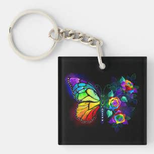 Vlinder regenboog bloem sleutelhanger