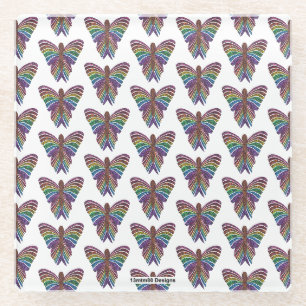 Vlinder Regenboog (wit) - Glas Coaster Glazen Onderzetter