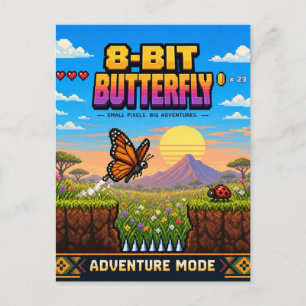 Vlinder, Retro 8-Bit Pixelkunst Briefkaart