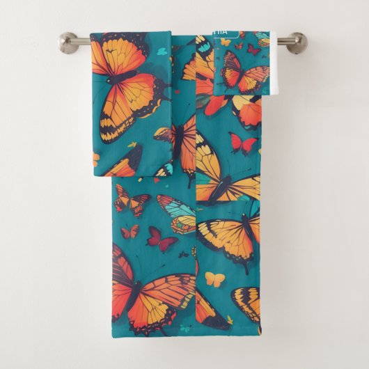 Vlinder Retro Kleurrijk Gepersonaliseerd Patroon Bad Handdoek (Insitu)