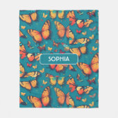 Vlinder Retro Kleurrijk Gepersonaliseerd Patroon Fleece Deken (Voorkant)